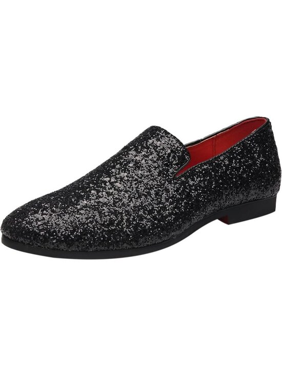 Men\'s Black Leather Glitter Sparkly Loafers Slip On Tuxedo Formal Events Shoes main image 6